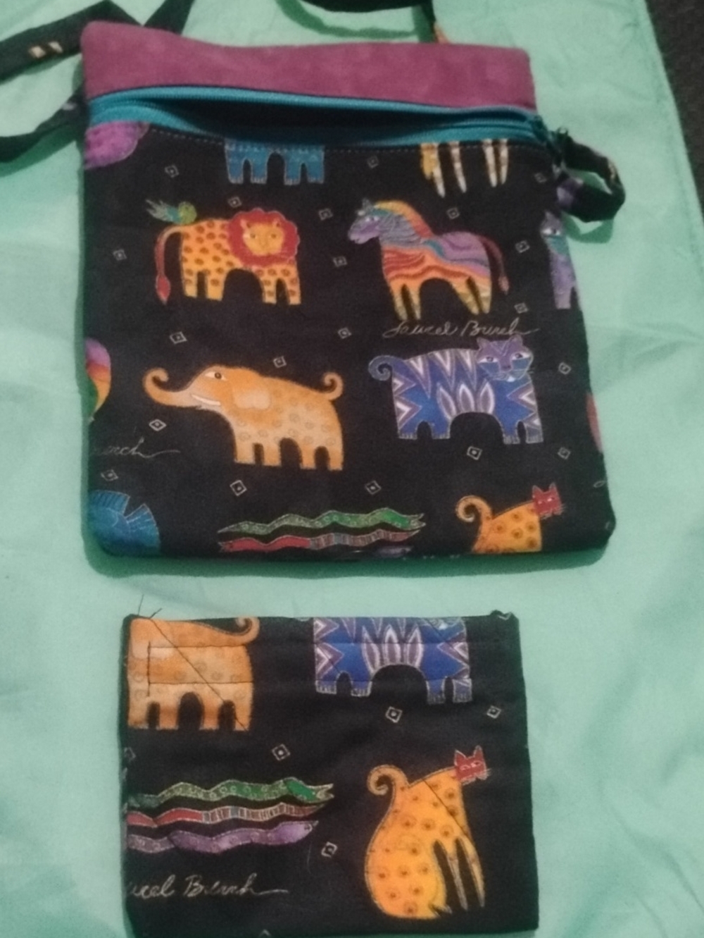 Kids Crossbody Bag and Pouch – Black with Colorful Animal Print
